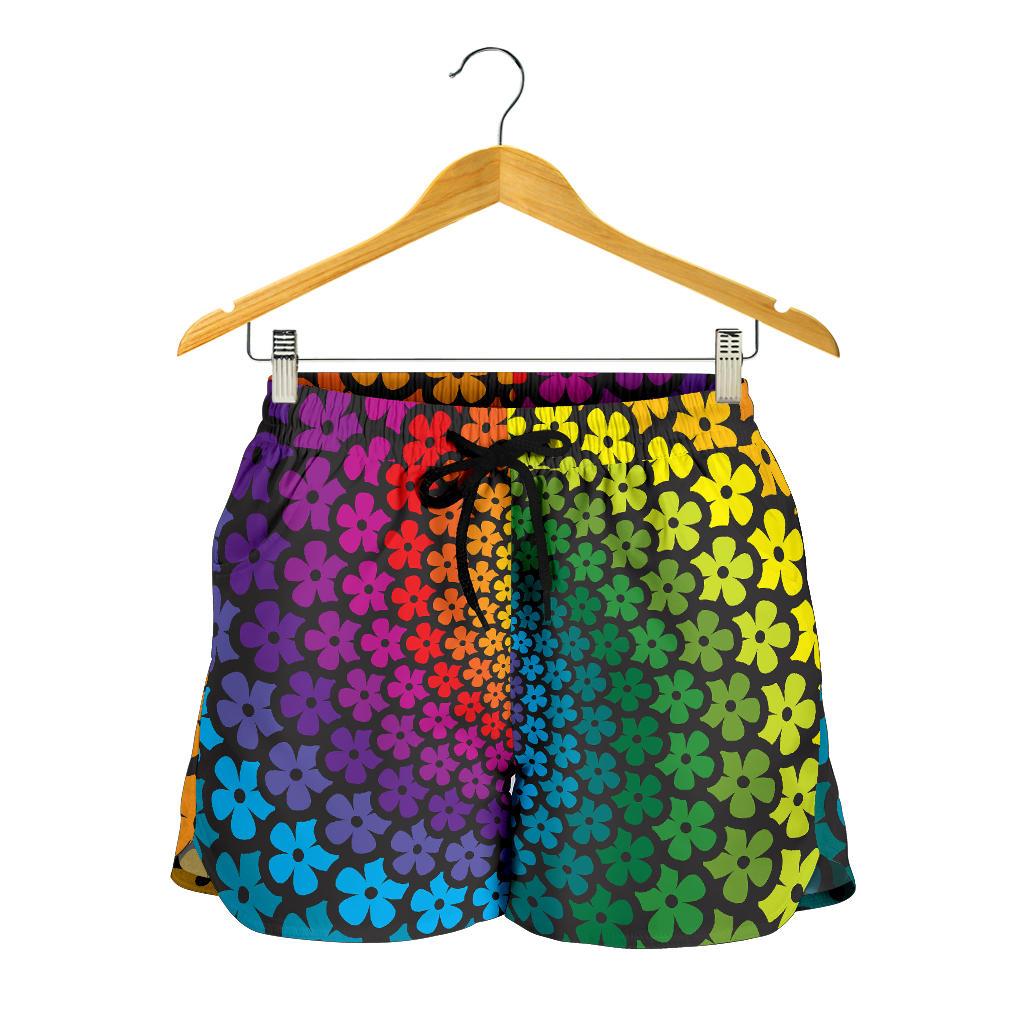 Flower Power Rainbow Spiral Print Women Shorts-JTAMIGO.COM