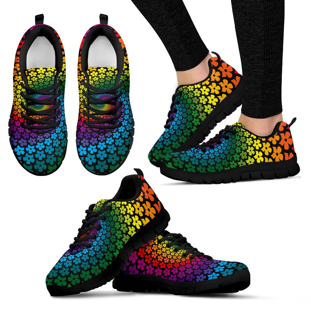 Flower Power Rainbow Spiral Print Women Sneakers Shoes