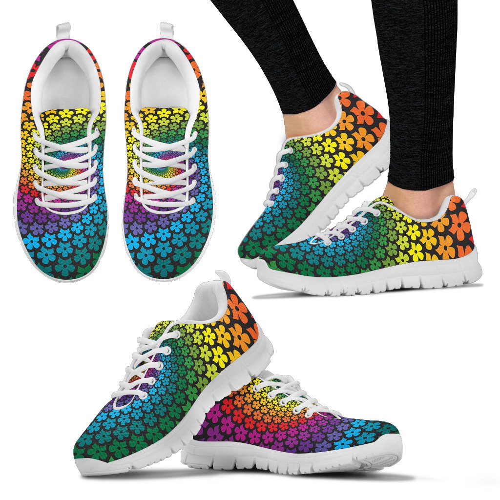 Flower Power Rainbow Spiral Print Women Sneakers Shoes