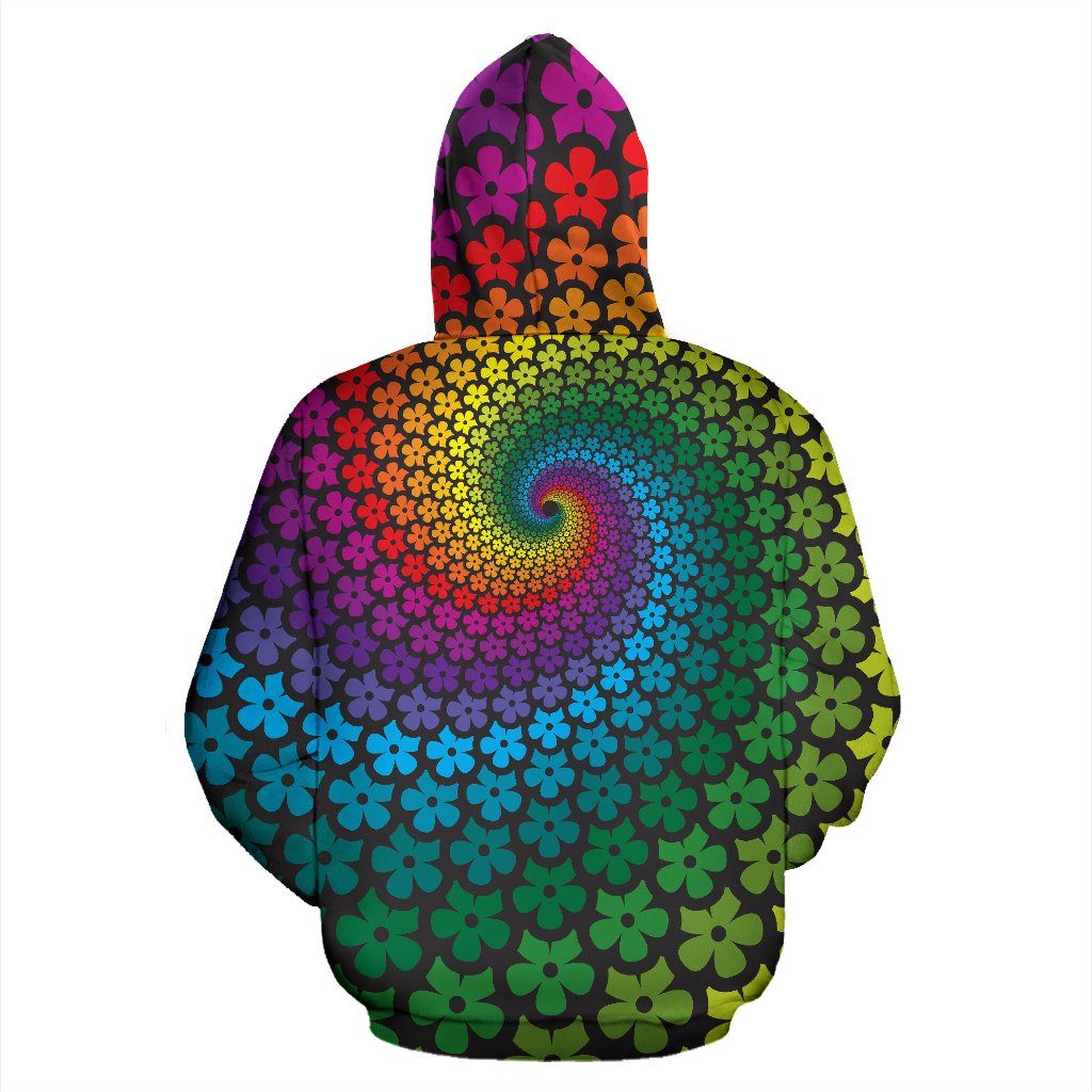 Flower Power Rainbow Spiral Print Zip Up Hoodie