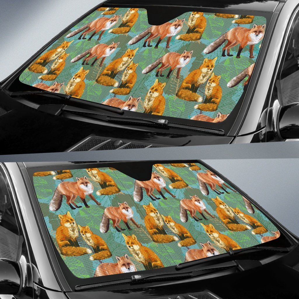 Fox Autumn Leaves Themed Car Sun Shade For Windshield