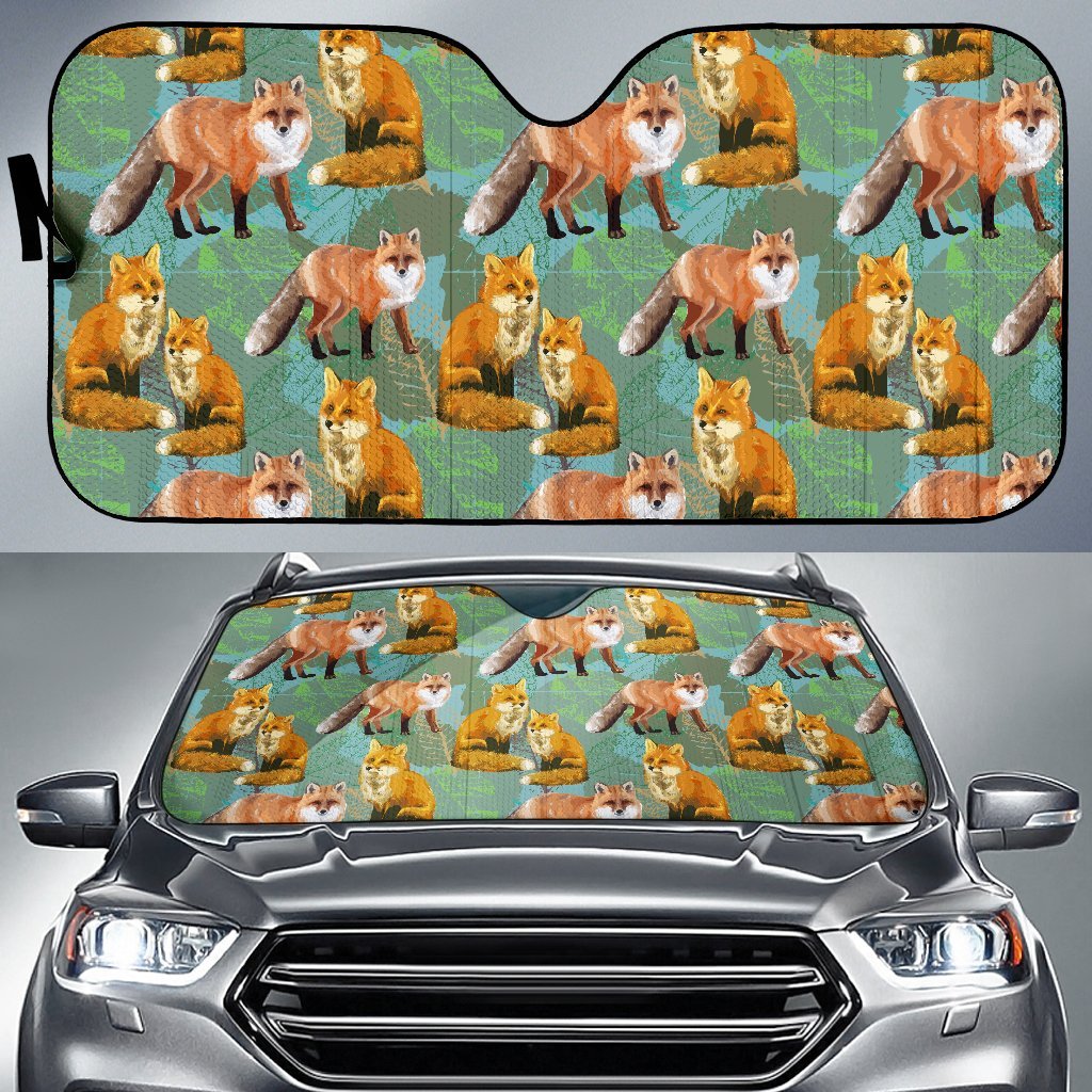 Fox Autumn Leaves Themed Car Sun Shade For Windshield