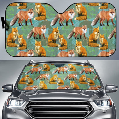 Fox Autumn Leaves Themed Car Sun Shade For Windshield