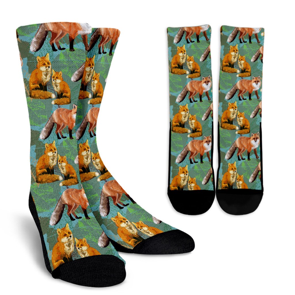 Fox Autumn leaves Themed Crew Socks
