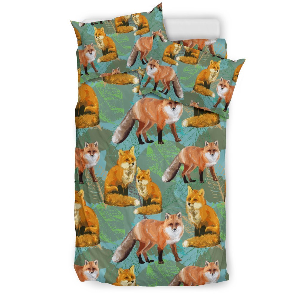 Fox Autumn Leaves Themed Duvet Cover Bedding Set