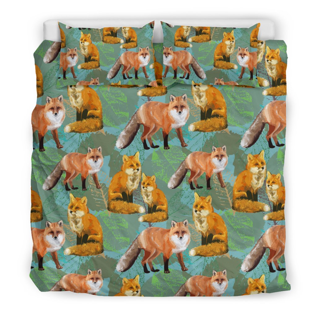 Fox Autumn Leaves Themed Duvet Cover Bedding Set