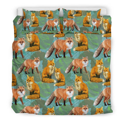 Fox Autumn Leaves Themed Duvet Cover Bedding Set