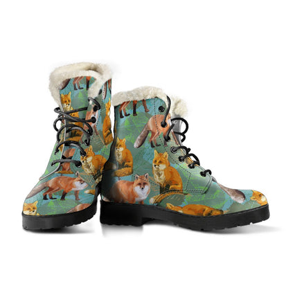 Fox Autumn leaves Themed Faux Fur Leather Boots-JTAMIGO.COM