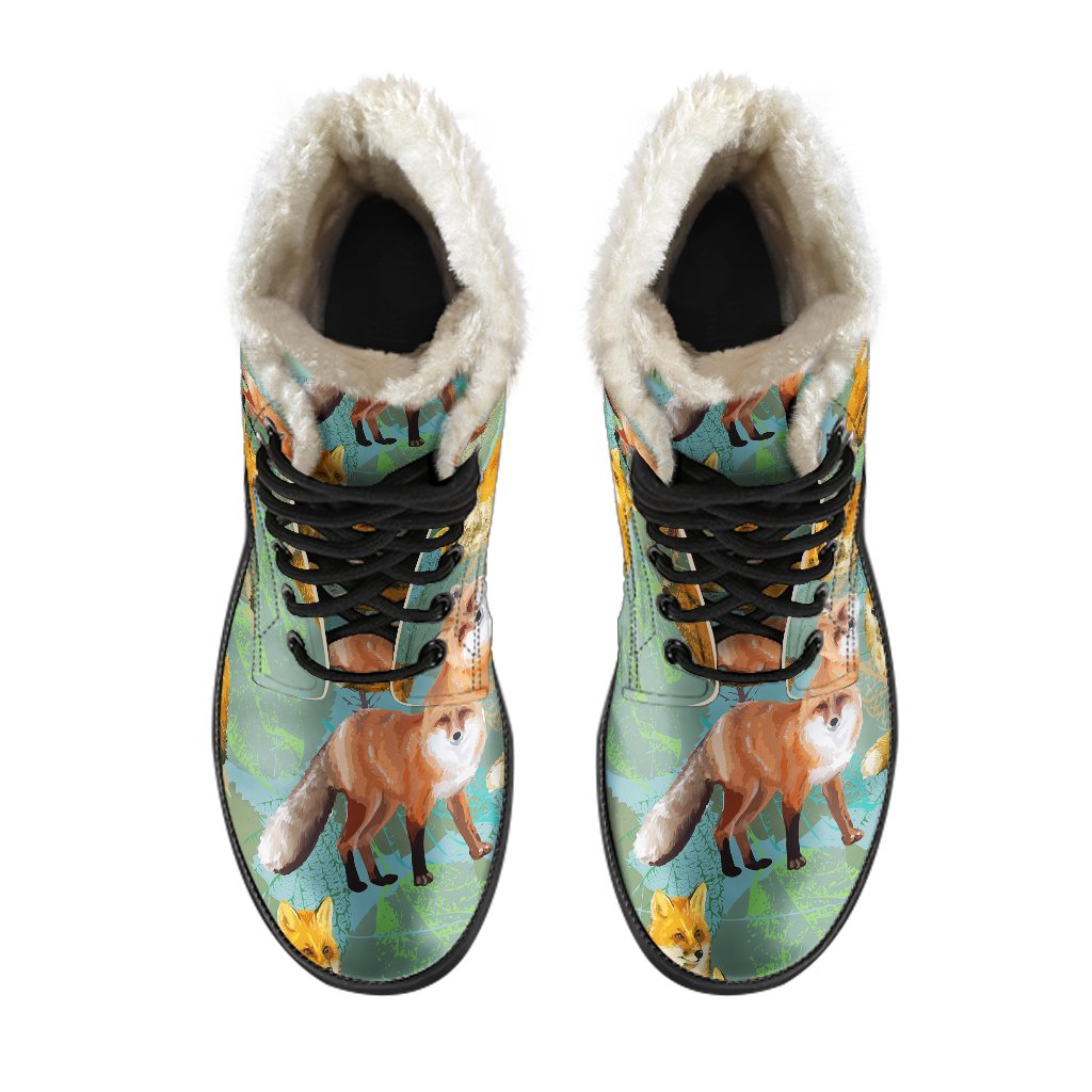 Fox Autumn leaves Themed Faux Fur Leather Boots-JTAMIGO.COM