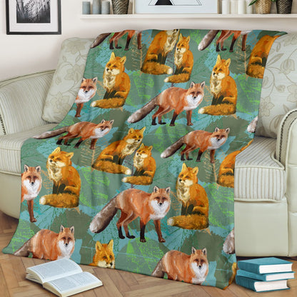 Fox Autumn Leaves Themed Fleece Blanket