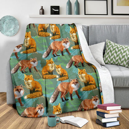 Fox Autumn Leaves Themed Fleece Blanket