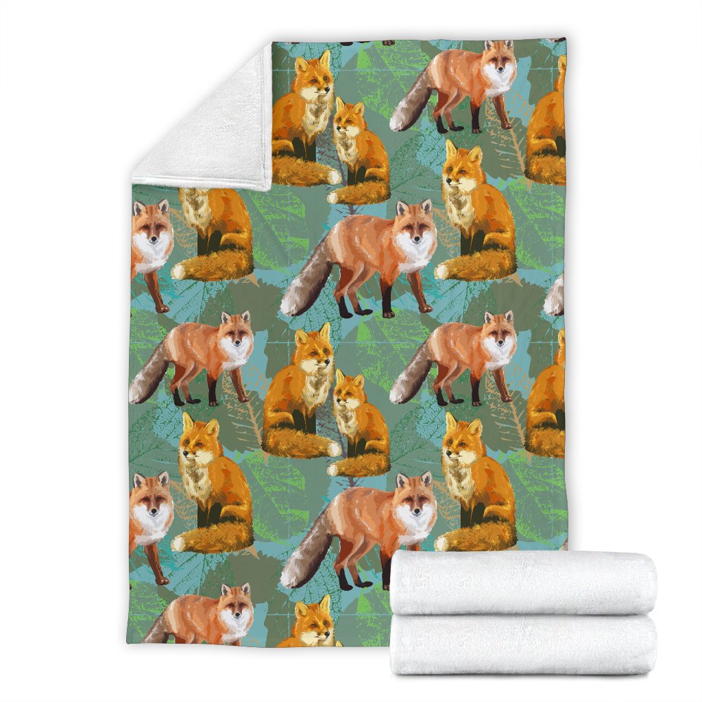 Fox Autumn Leaves Themed Fleece Blanket