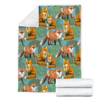 Fox Autumn Leaves Themed Fleece Blanket