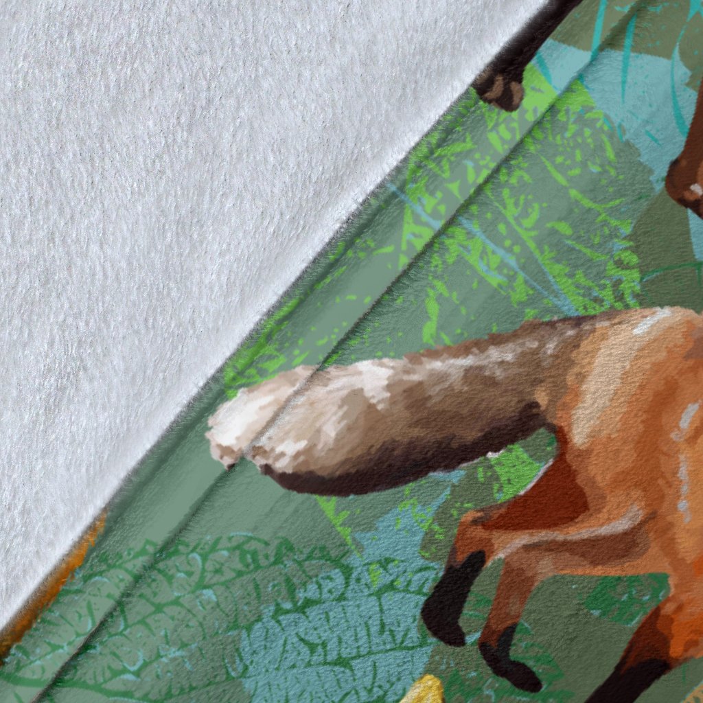 Fox Autumn Leaves Themed Fleece Blanket
