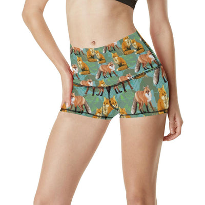 Fox Autumn leaves Themed High Waisted Spandex Shorts-JTAMIGO.COM