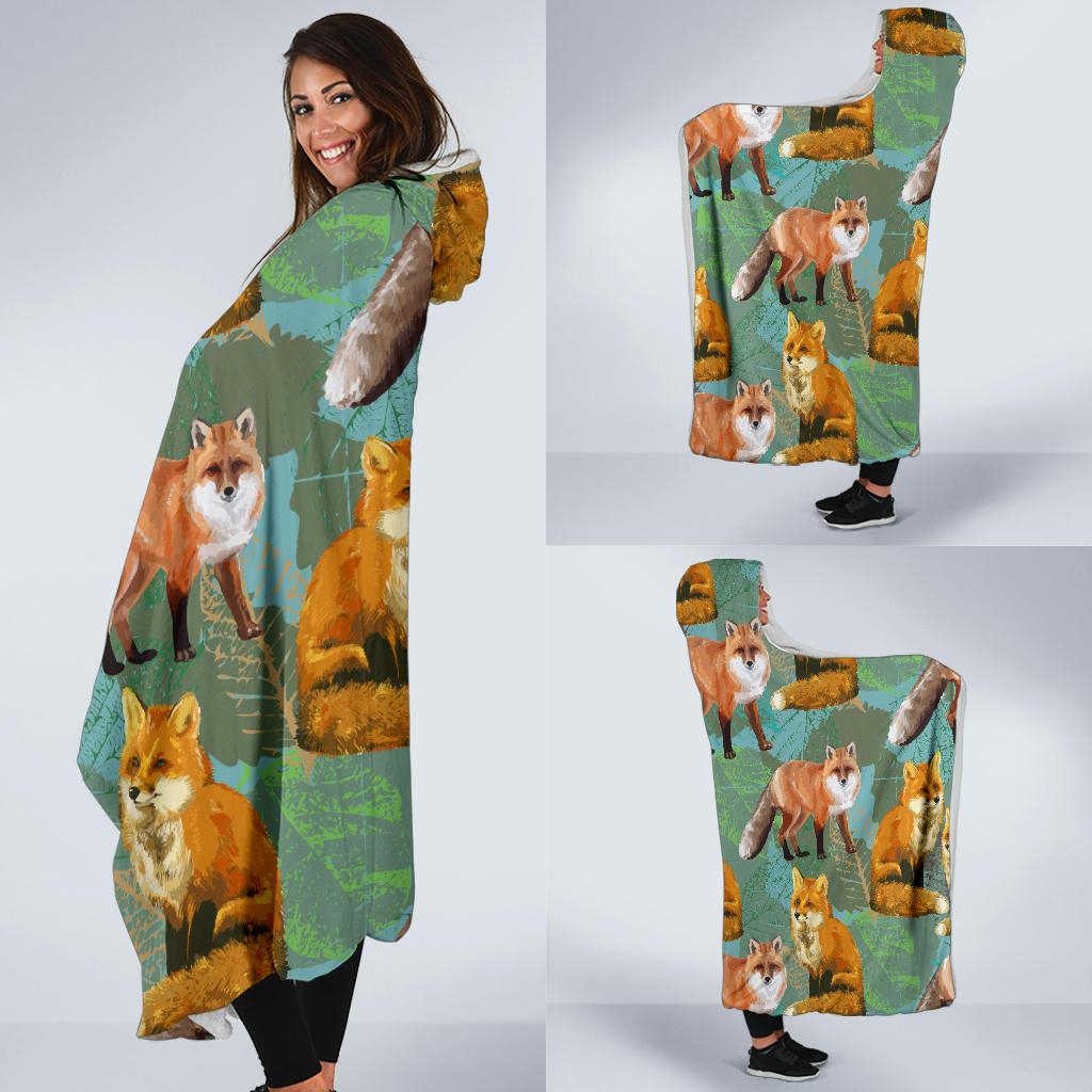 Fox Autumn leaves Themed Hooded Blanket-JTAMIGO.COM