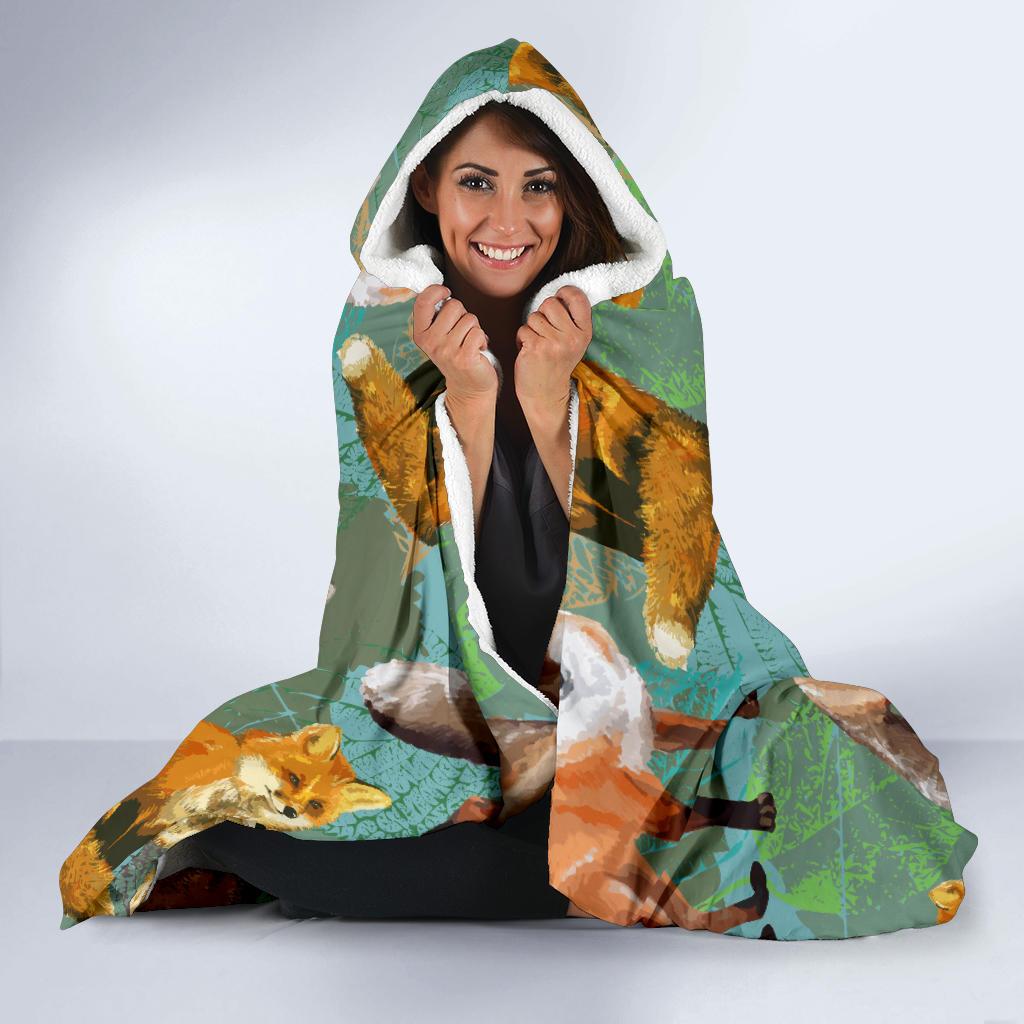 Fox Autumn leaves Themed Hooded Blanket-JTAMIGO.COM