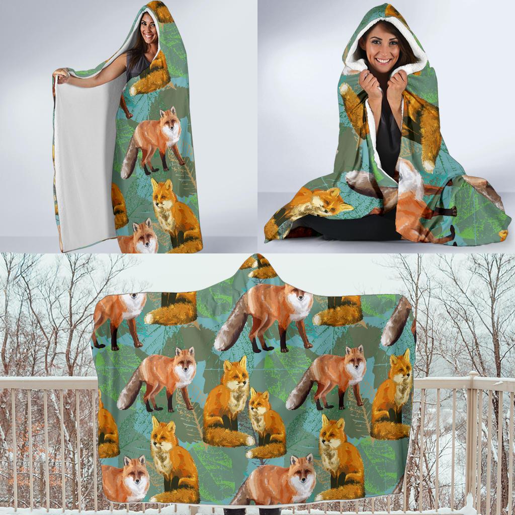Fox Autumn leaves Themed Hooded Blanket-JTAMIGO.COM