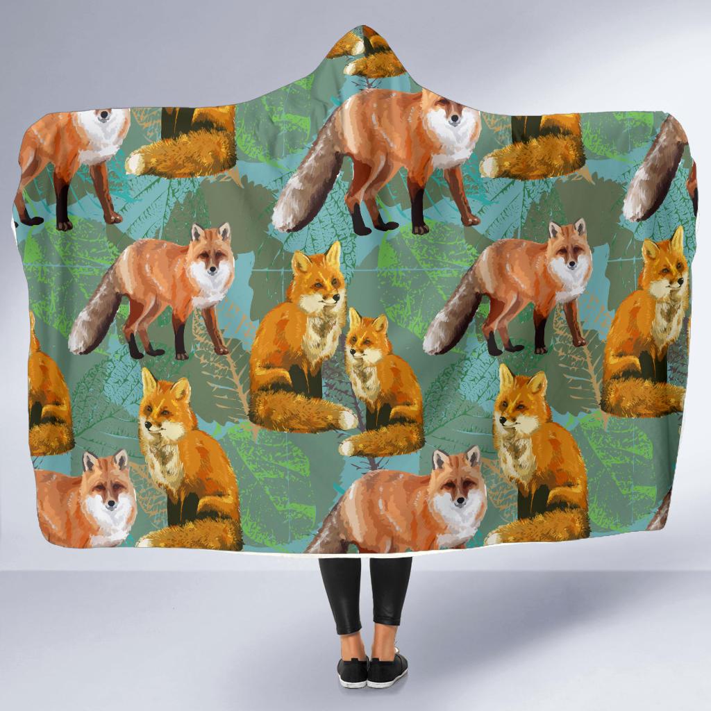Fox Autumn leaves Themed Hooded Blanket-JTAMIGO.COM