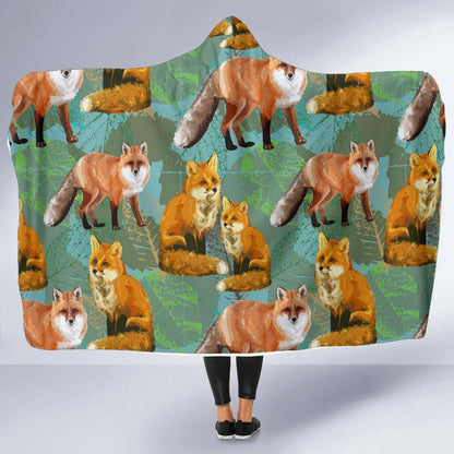 Fox Autumn leaves Themed Hooded Blanket-JTAMIGO.COM