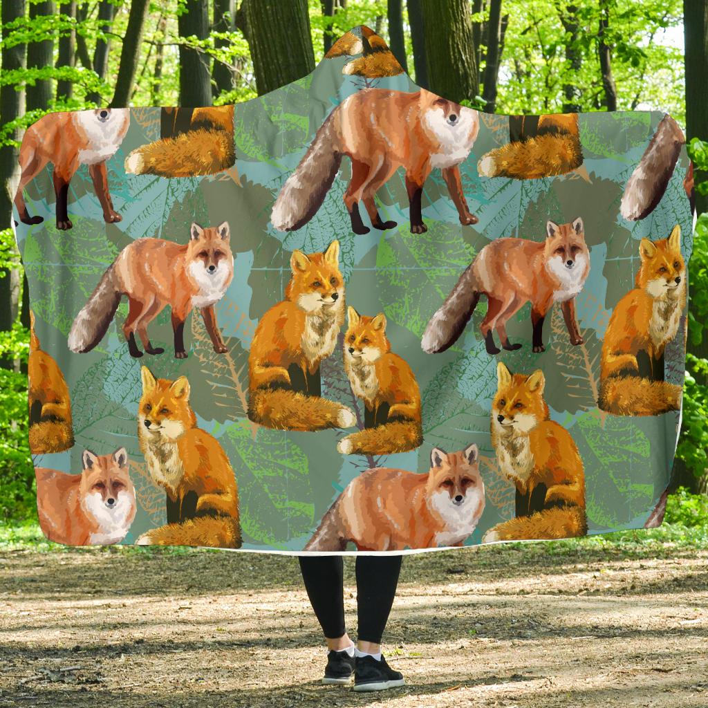 Fox Autumn leaves Themed Hooded Blanket-JTAMIGO.COM