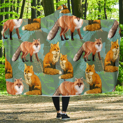 Fox Autumn leaves Themed Hooded Blanket-JTAMIGO.COM