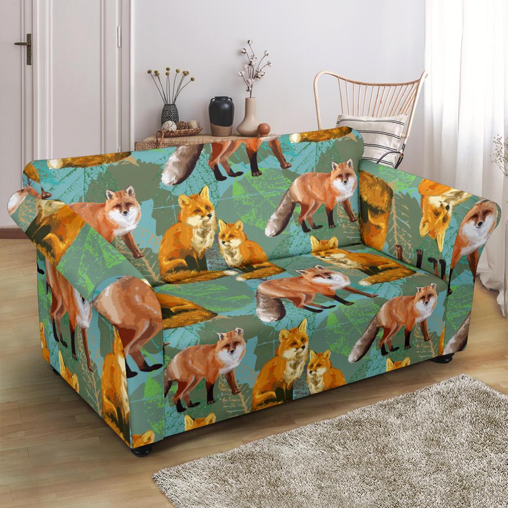 Fox Autumn leaves Themed Loveseat Slipcover-JTAMIGO.COM