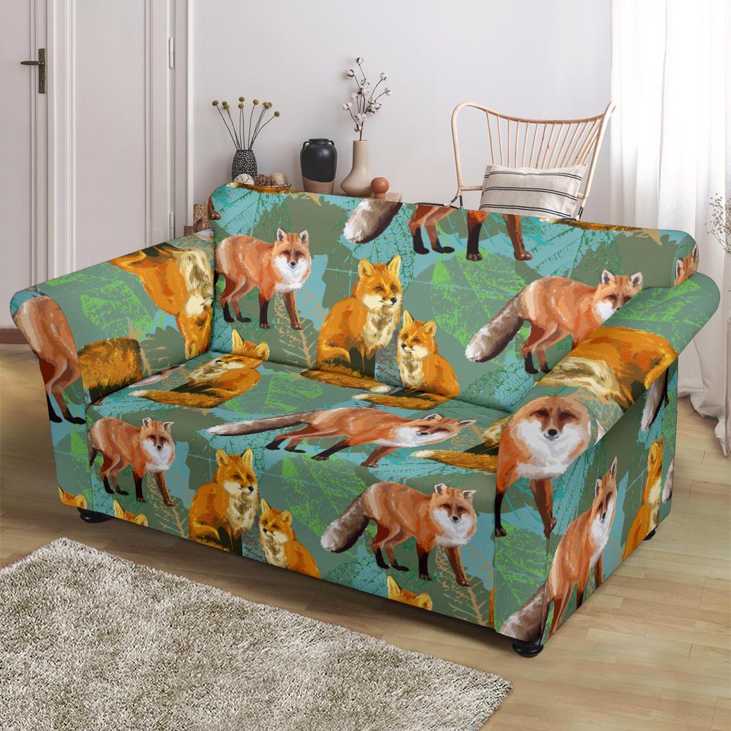Fox Autumn leaves Themed Loveseat Slipcover-JTAMIGO.COM