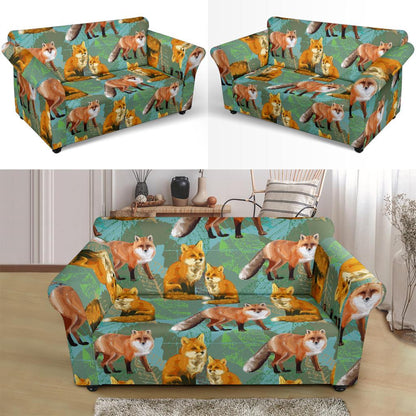Fox Autumn leaves Themed Loveseat Slipcover-JTAMIGO.COM