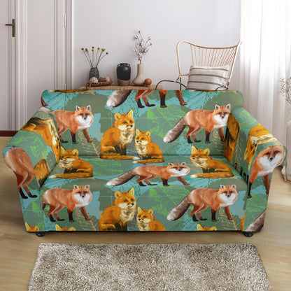 Fox Autumn leaves Themed Loveseat Slipcover-JTAMIGO.COM