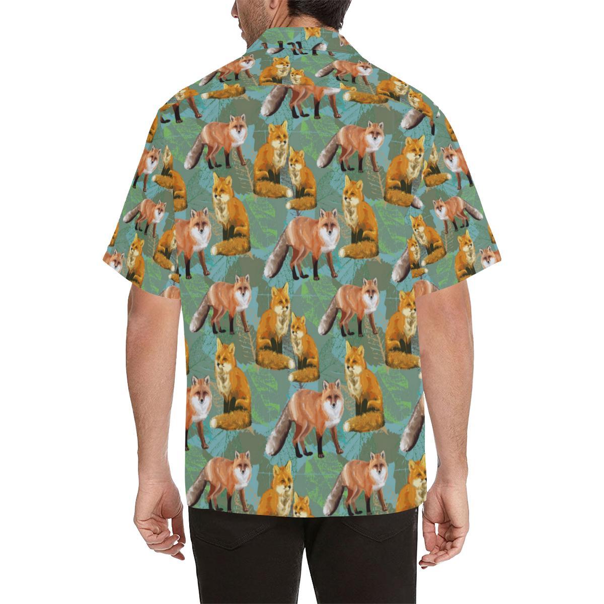 Fox Autumn leaves Themed Men Aloha Hawaiian Shirt