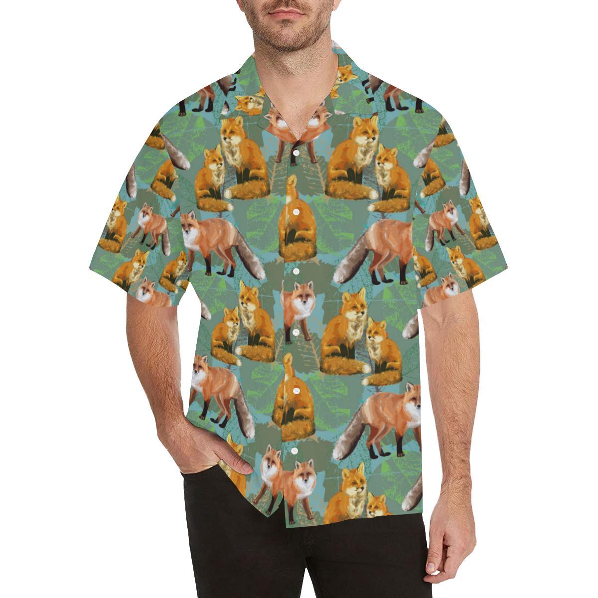 Fox Autumn leaves Themed Men Aloha Hawaiian Shirt