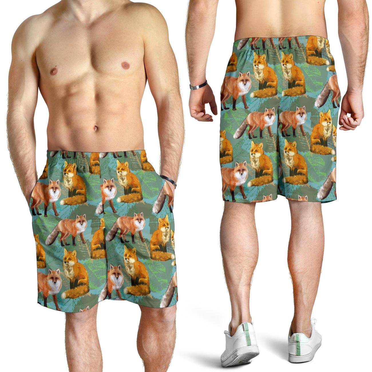 Fox Autumn leaves Themed Mens Shorts-JTAMIGO.COM