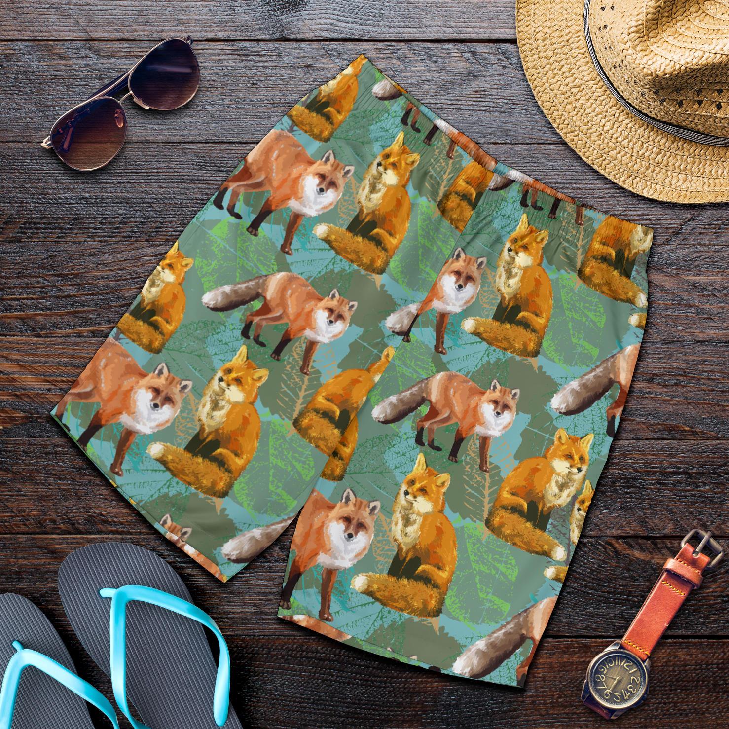 Fox Autumn leaves Themed Mens Shorts-JTAMIGO.COM