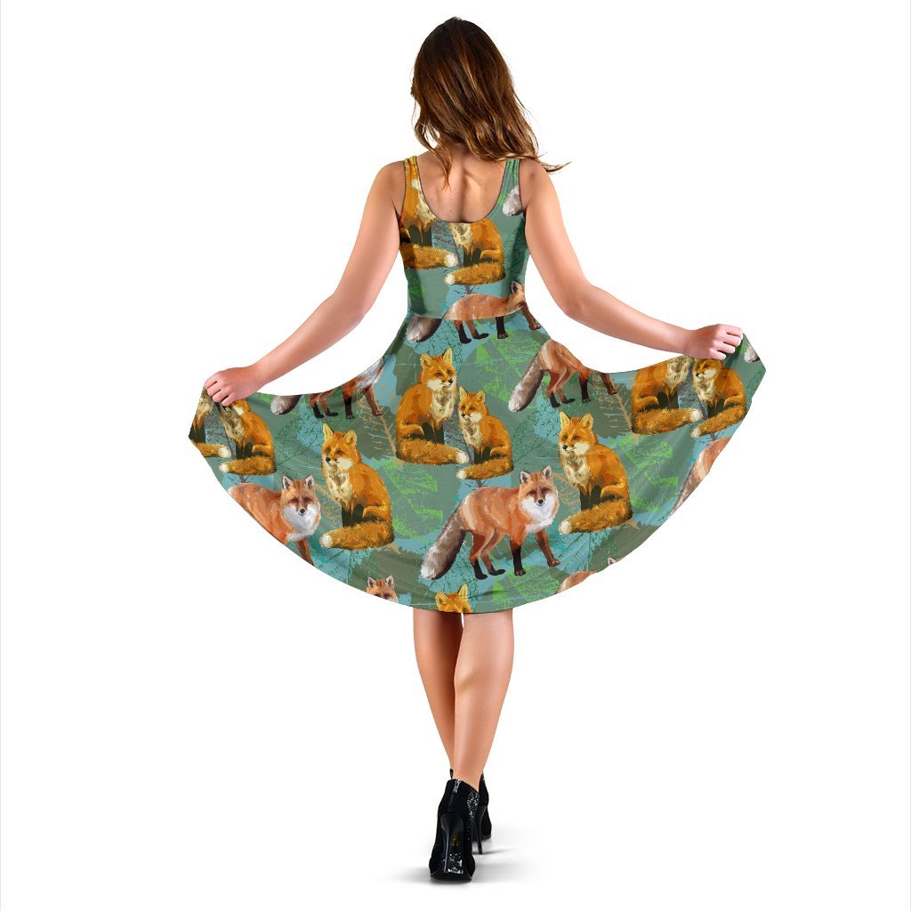 Fox Autumn leaves Themed Sleeveless Dress