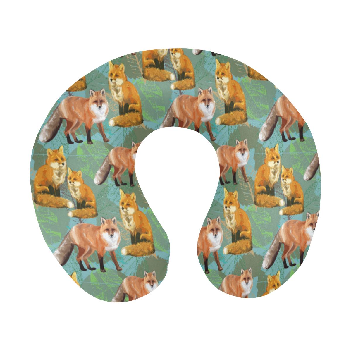 Fox Autumn leaves Themed U-Shaped Travel Neck Pillow-JTAMIGO.COM