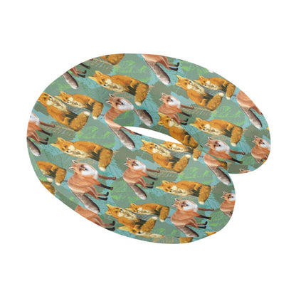 Fox Autumn leaves Themed U-Shaped Travel Neck Pillow-JTAMIGO.COM