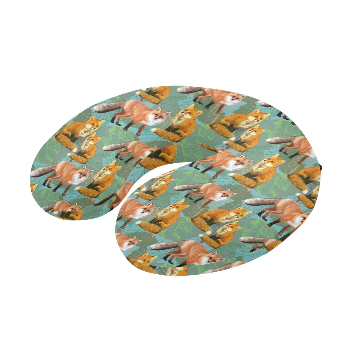 Fox Autumn leaves Themed U-Shaped Travel Neck Pillow-JTAMIGO.COM