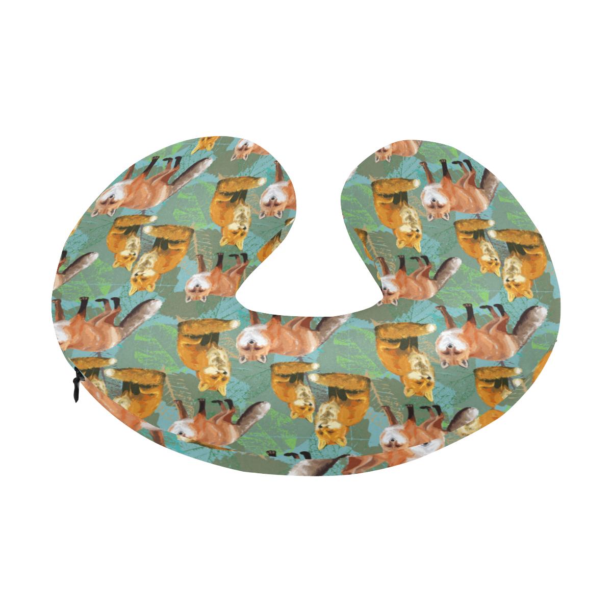 Fox Autumn leaves Themed U-Shaped Travel Neck Pillow-JTAMIGO.COM