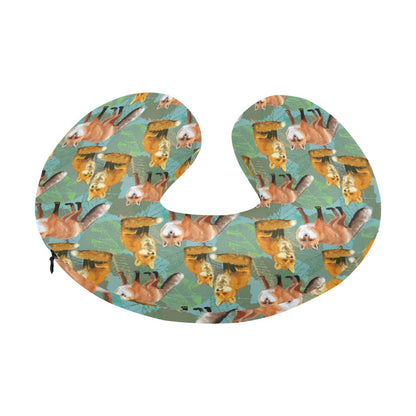 Fox Autumn leaves Themed U-Shaped Travel Neck Pillow-JTAMIGO.COM