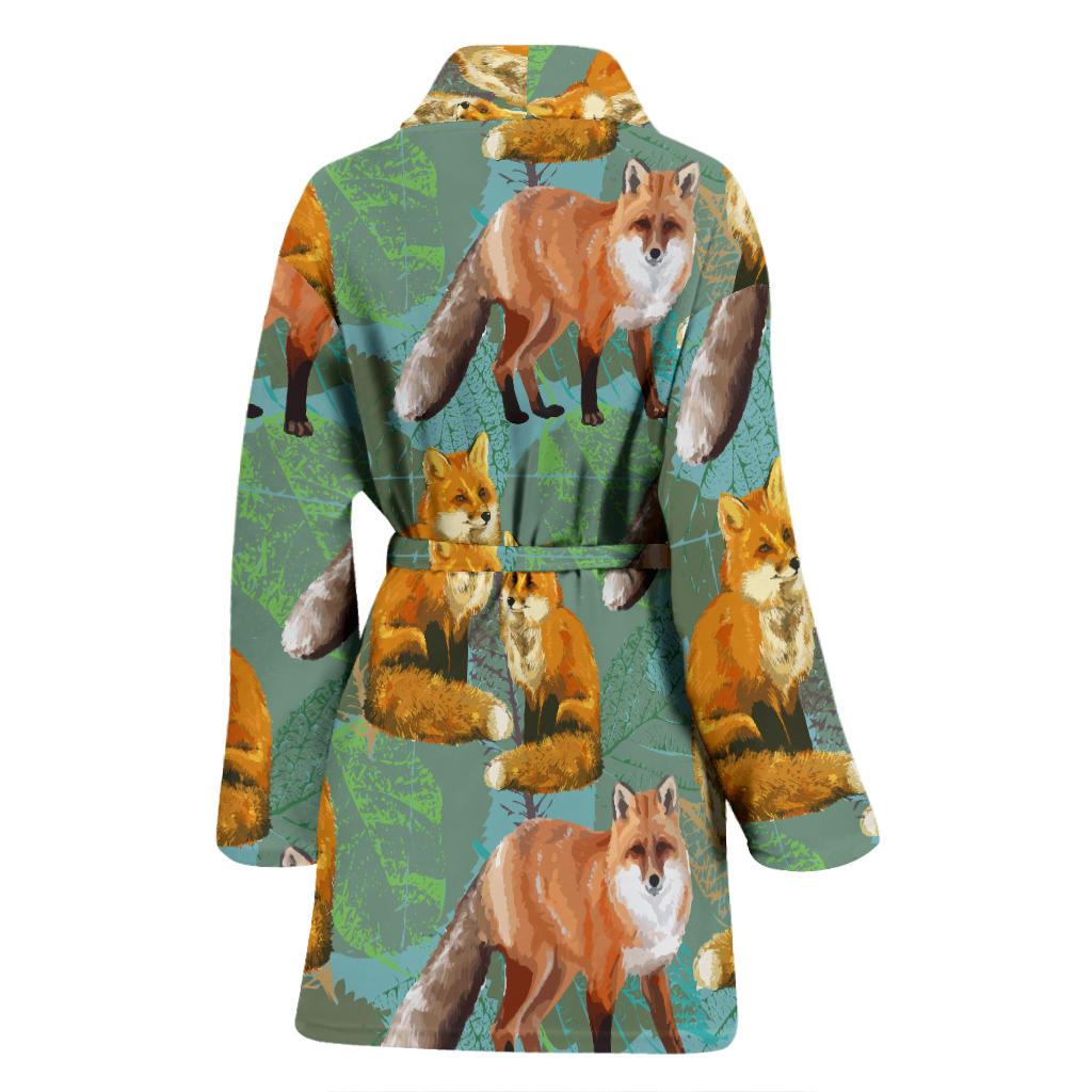 Fox Autumn leaves Themed Women Bath Robe-JTAMIGO.COM
