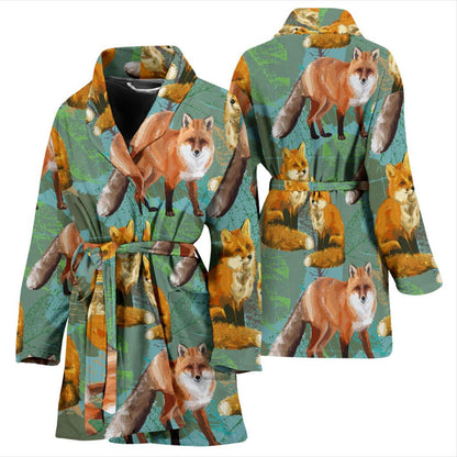 Fox Autumn leaves Themed Women Bath Robe-JTAMIGO.COM