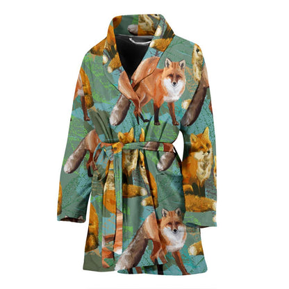 Fox Autumn leaves Themed Women Bath Robe-JTAMIGO.COM