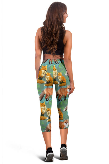 Fox Autumn leaves Themed Women Capris