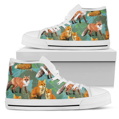 Fox Autumn Leaves Themed Women High Top Shoes