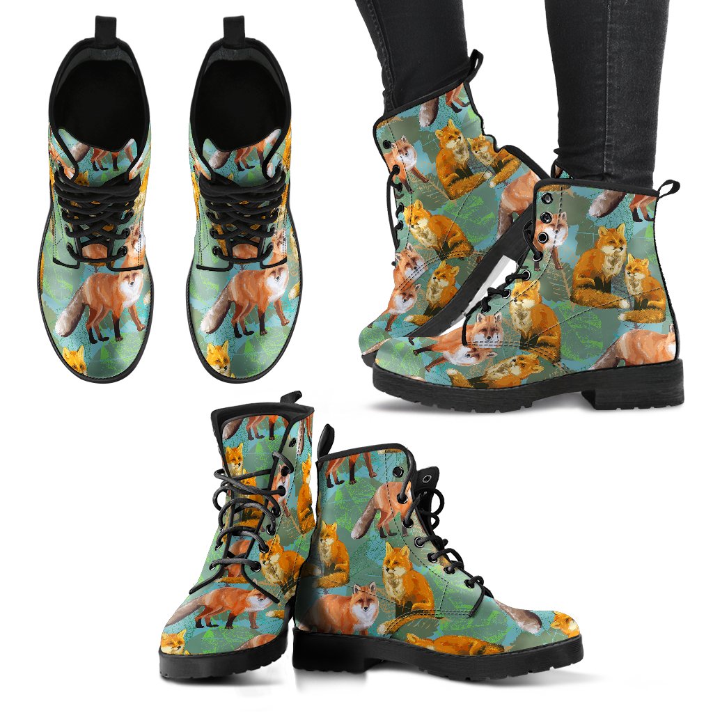 Fox Autumn leaves Themed Women Leather Boots-JTAMIGO.COM