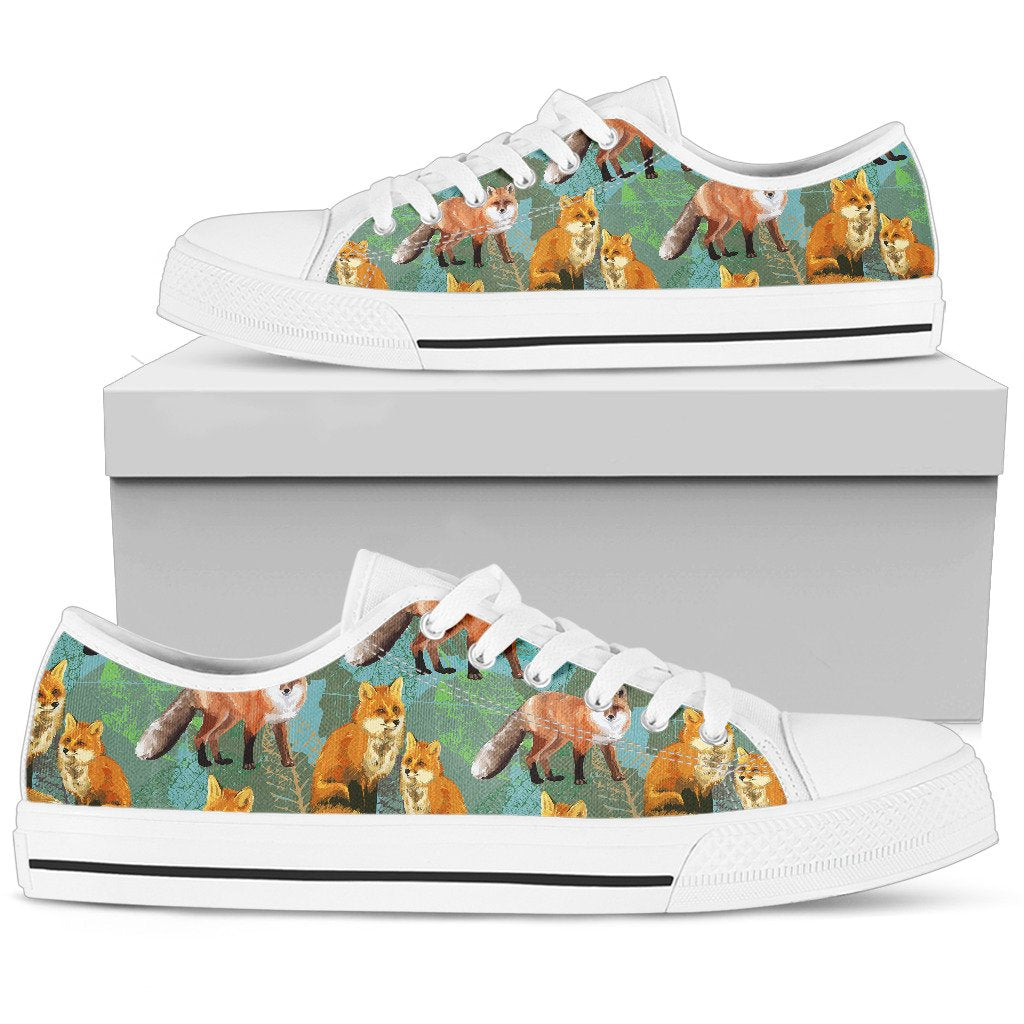 Fox Autumn leaves Themed Women Low Top Shoes