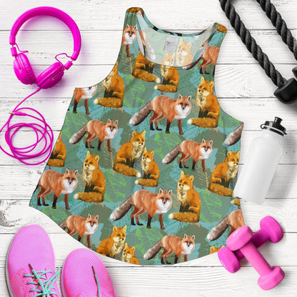 Fox Autumn leaves Themed Women Racerback Tank Top
