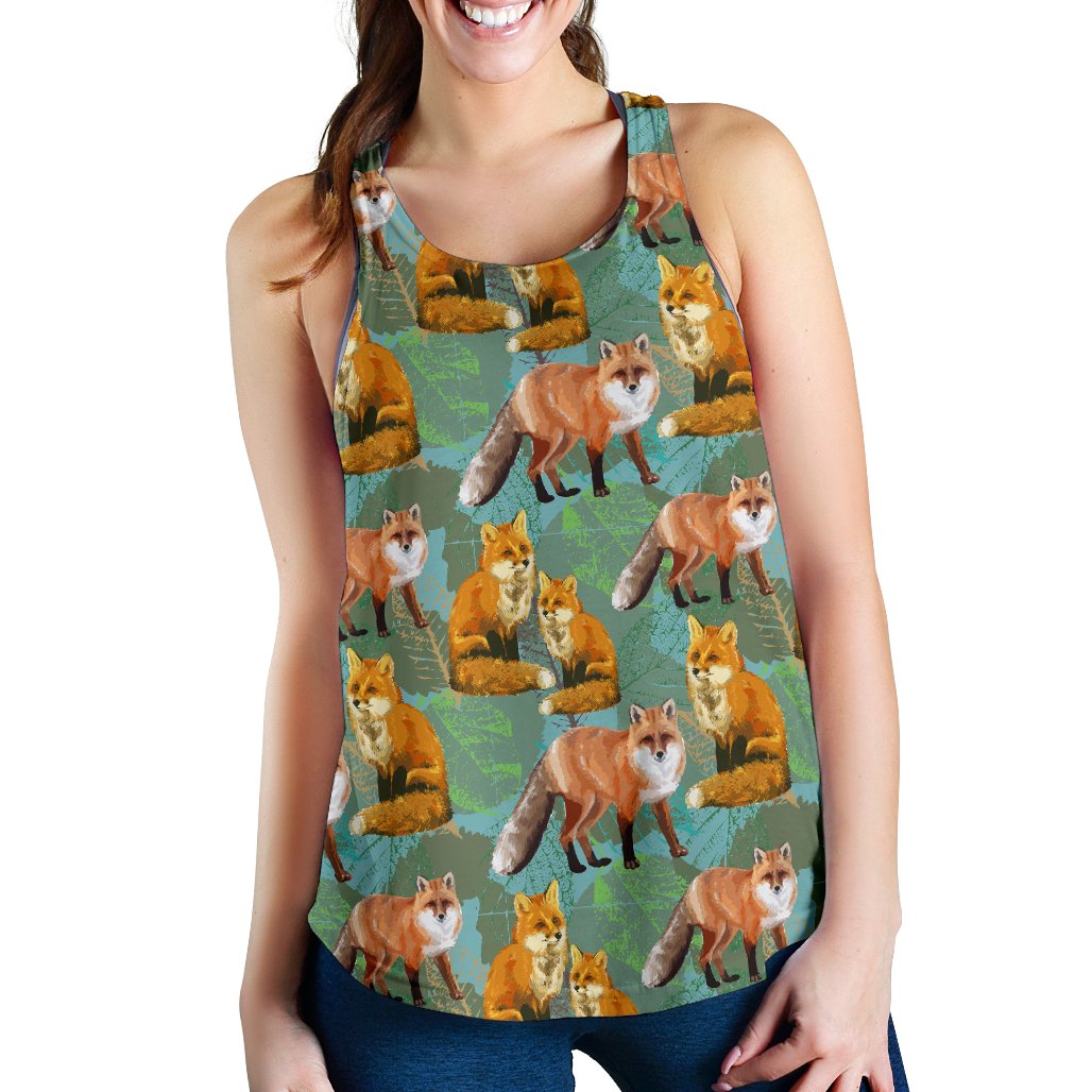 Fox Autumn leaves Themed Women Racerback Tank Top