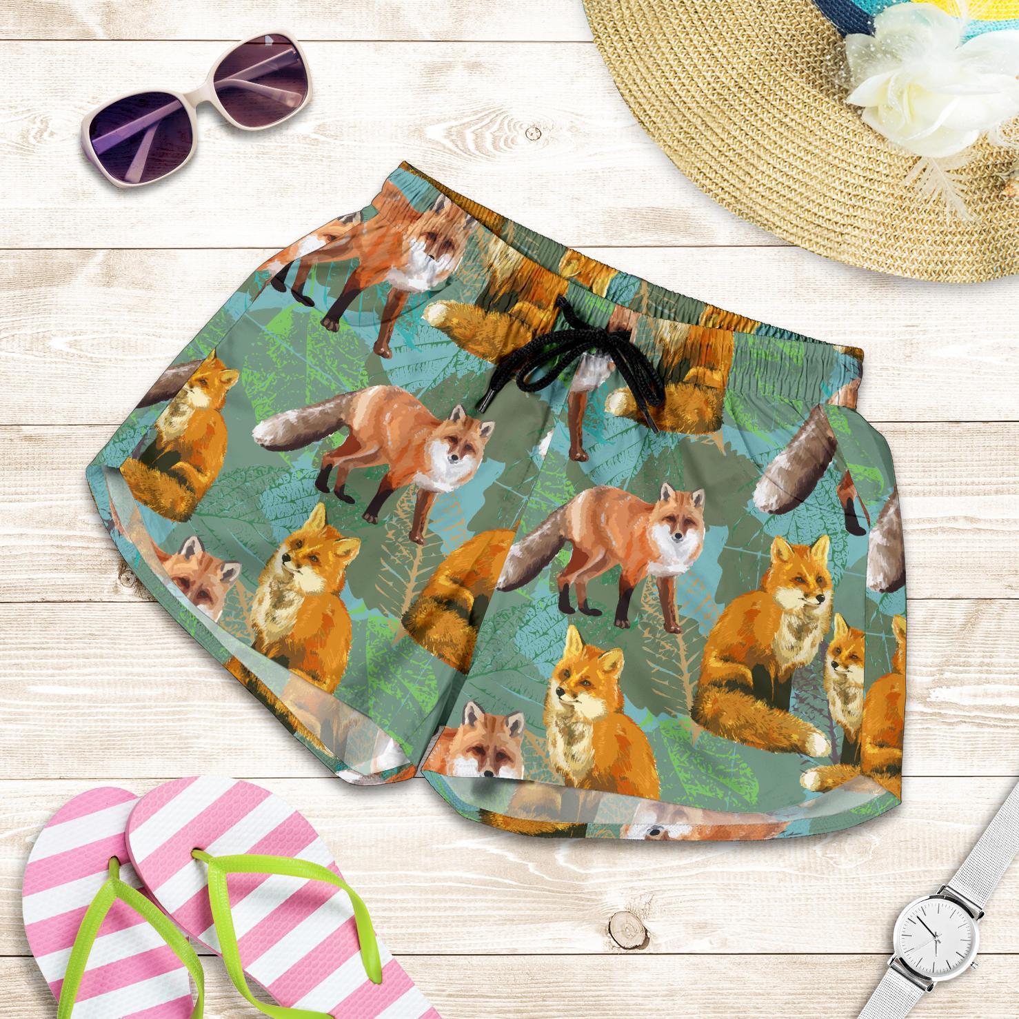 Fox Autumn leaves Themed Women Shorts-JTAMIGO.COM